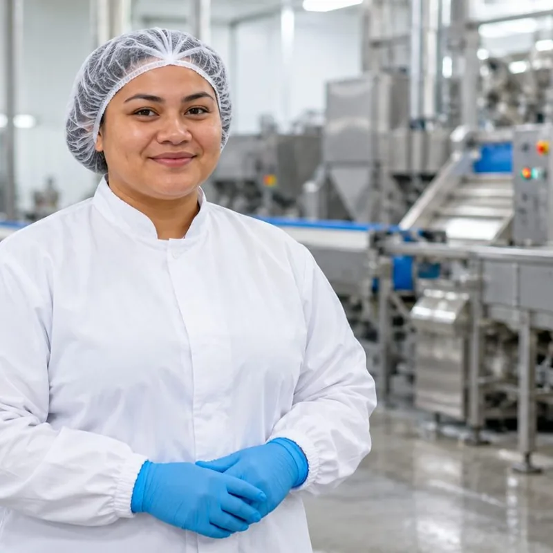 Childcare worker standing beside shelves of supplies