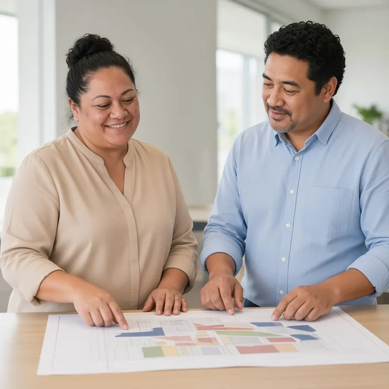 Illustrative image of council staff reviewing plans at a service desk